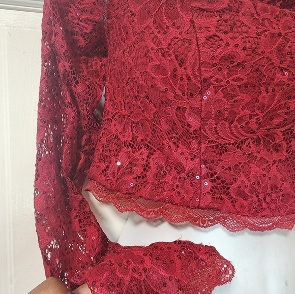 MY Michelle Red Lace Sequin Crop Top 13 - Picture 13 of 13